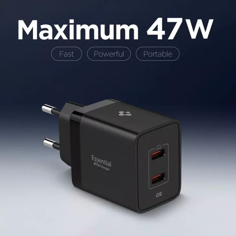 SPIGEN ESSENTIAL EE472EU caricabatterie da rete 2 porte 47W nero