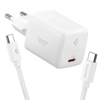 SPIGEN EE451EU Essential caricabatterie da rete 1 porta 45W + cavo USB-C bianco