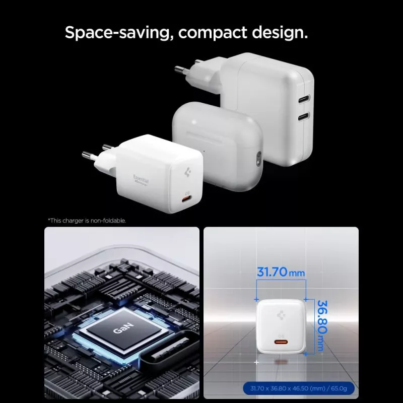 SPIGEN EE451EU Essential caricabatterie da rete 1 porta 45W + cavo USB-C bianco