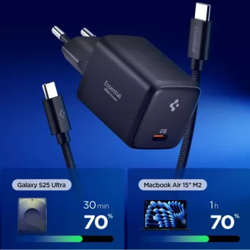 SPIGEN EE451EU ESSENTIAL caricatore da rete 1-PORT 45W + cavo Type-C nero