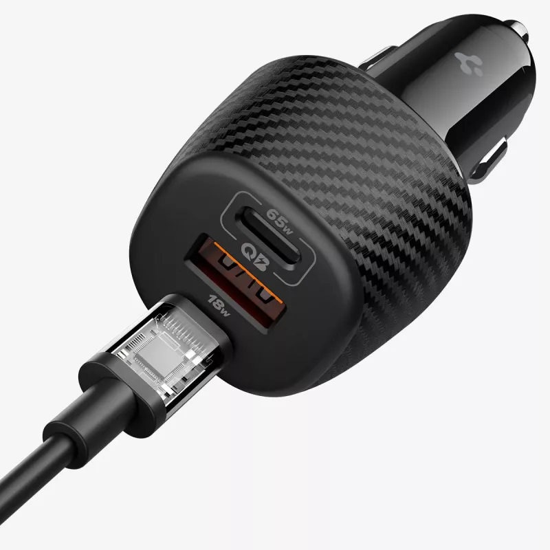 Spigen Essential EV1133 caricabatterie auto 3 porte 113W nero con cavo USB-C 100W 1m