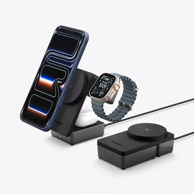 SPIGEN EF323MQ Essential 3-in-1 Magnetic MagSafe Wireless Charger 25W Qi2 nero