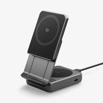 Spigen Essential Qi2 2-in-1 Wireless Charging Stand 25W MagSafe nero