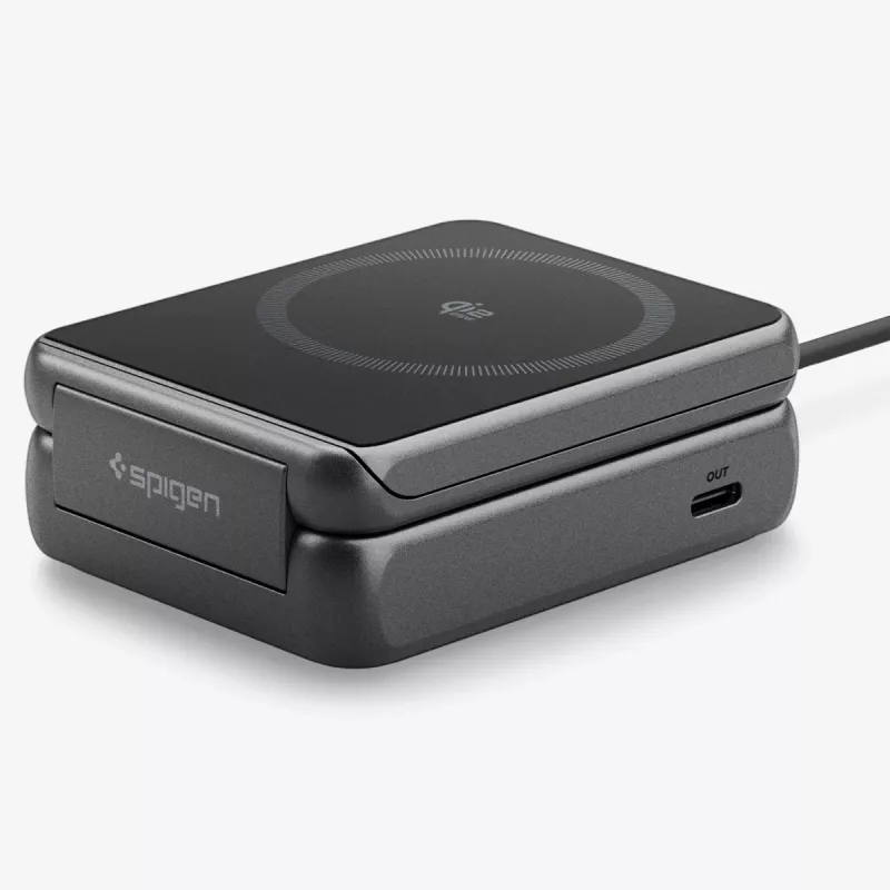 Spigen Essential Qi2 2-in-1 Wireless Charging Stand 25W MagSafe nero