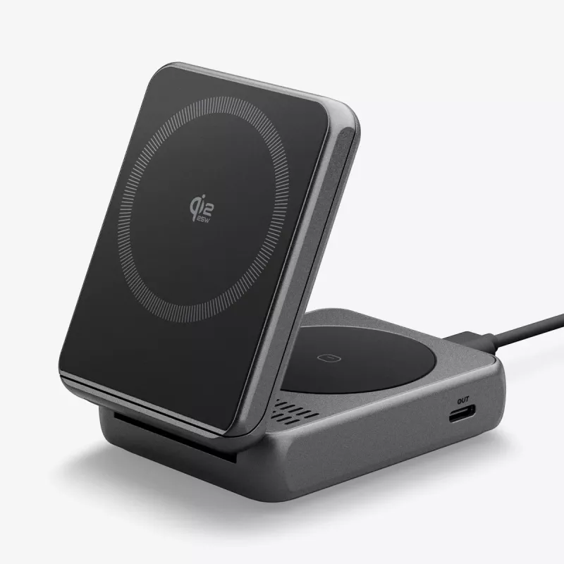 Spigen Essential Qi2 2-in-1 Wireless Charging Stand 25W MagSafe nero