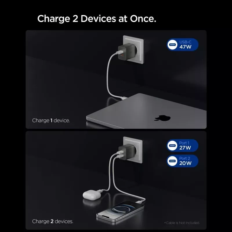 SPIGEN EE472EU-GAN Essential caricabatterie da rete 2 porte 47W Gunmetal