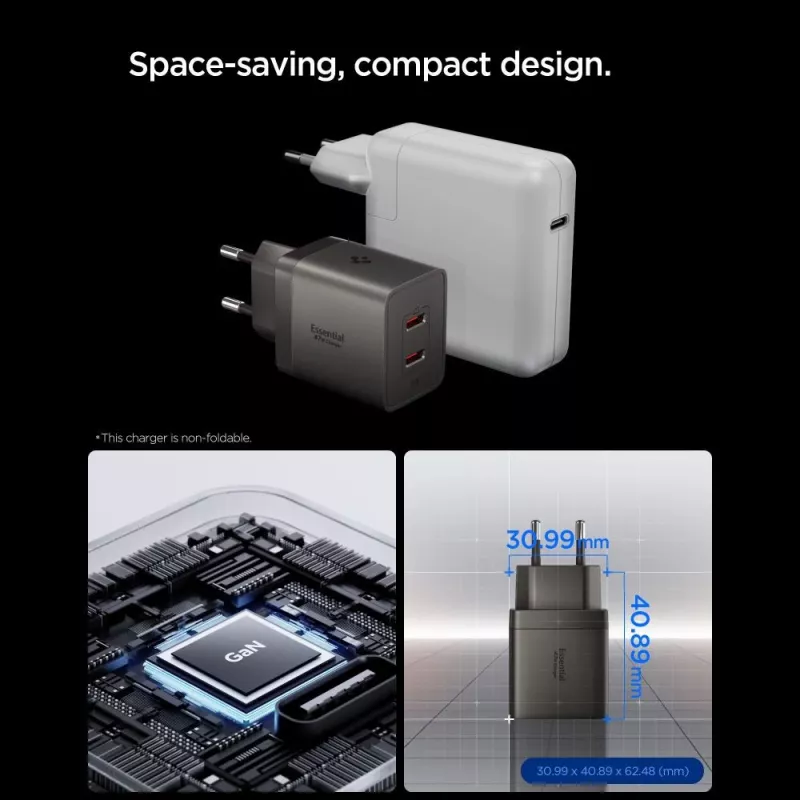 SPIGEN EE472EU-GAN Essential caricabatterie da rete 2 porte 47W Gunmetal