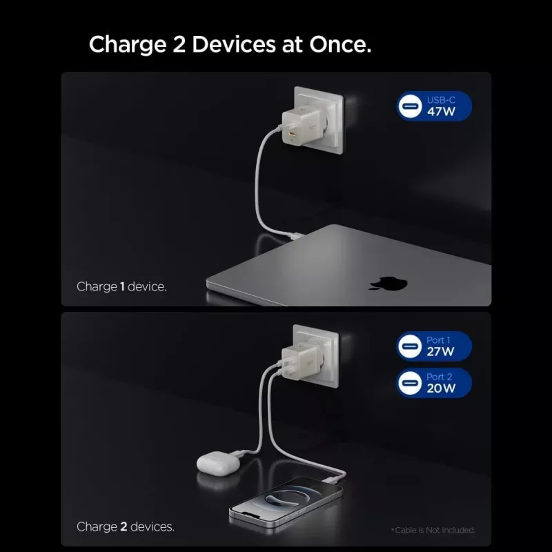 SPIGEN EE472EU-GAN Essential caricabatterie da rete 2 porte 47W Natural Titanium