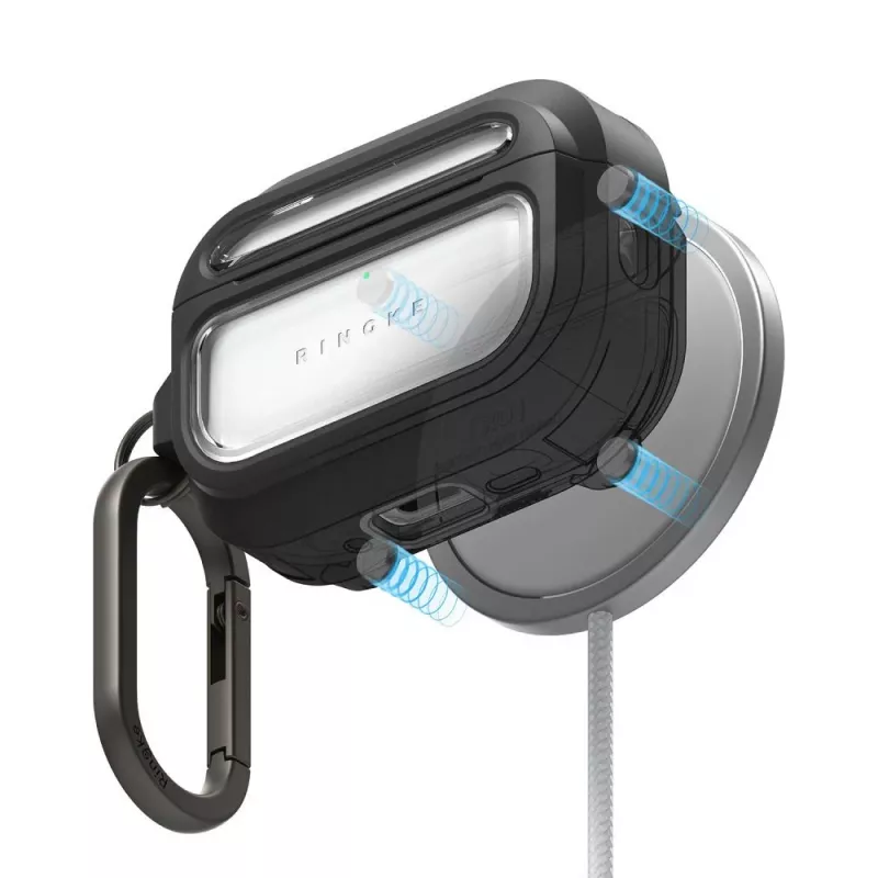 Ringke UX Magnetic custodia per Apple AirPods Pro 3, compatibile MagSafe, con moschettone, trasparente