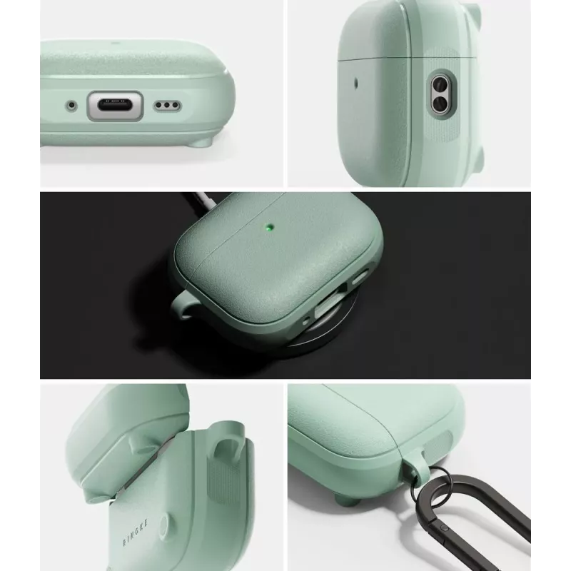 Ringke Onyx custodia Magnetic per Apple AirPods Pro 3, compatibile MagSafe, con moschettone, verde menta