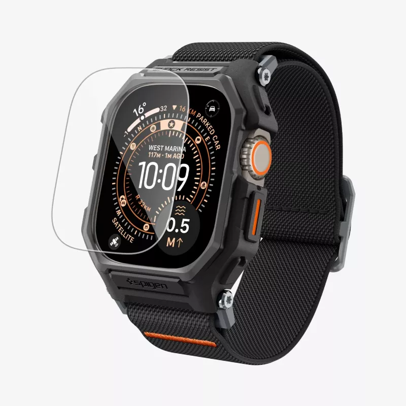 Spigen Rugged Armor e vetro temperato Apple Watch Ultra 1 / 2 / 3 (49 mm) nero opaco