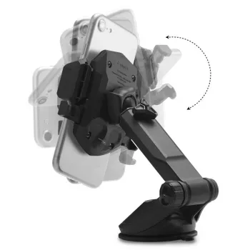 Spigen Car Mount Holder TS35 Kuel Series - supporto auto universale per smartphone con ventosa, braccio telescopico, rotazione 360°, nero