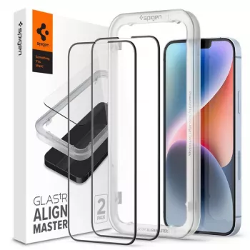 Spigen AlignMaster Glass protezione schermo a copertura totale per Apple iPhone 13/13 Pro/14/16E/17E nero (confezione da 2)