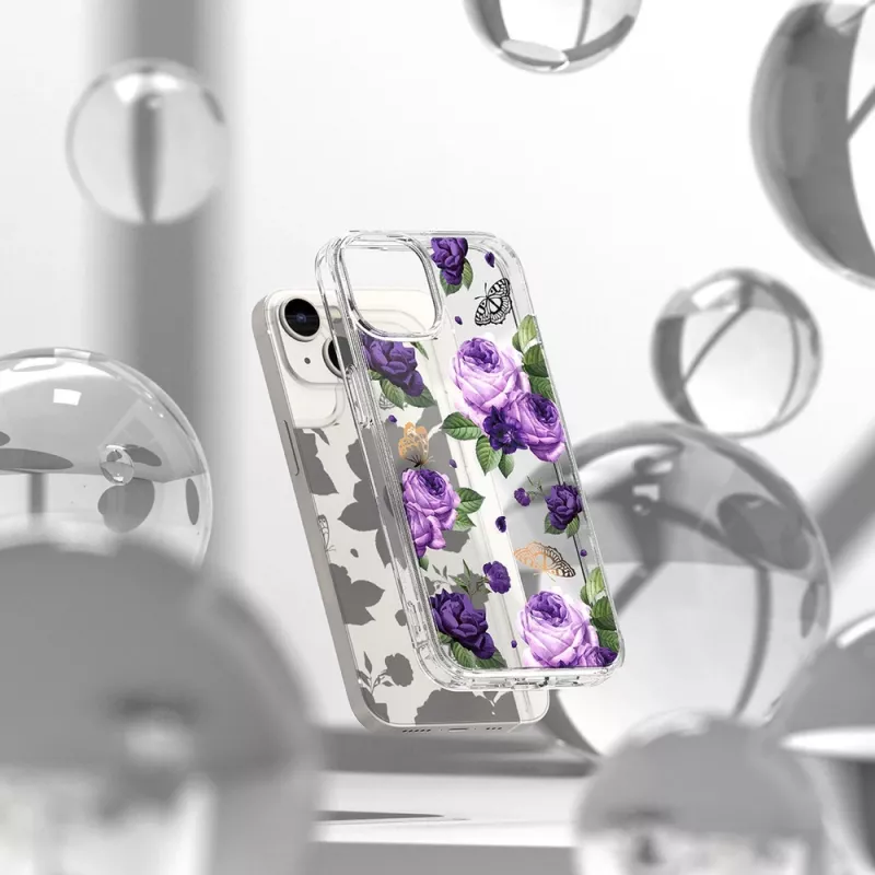 Ringke Fusion Design Custodia Ibrida Protettiva per Apple iPhone 14 Plus, Trasparente con Cornice Purple Rose, Certificata MIL-STD 810G-516.6