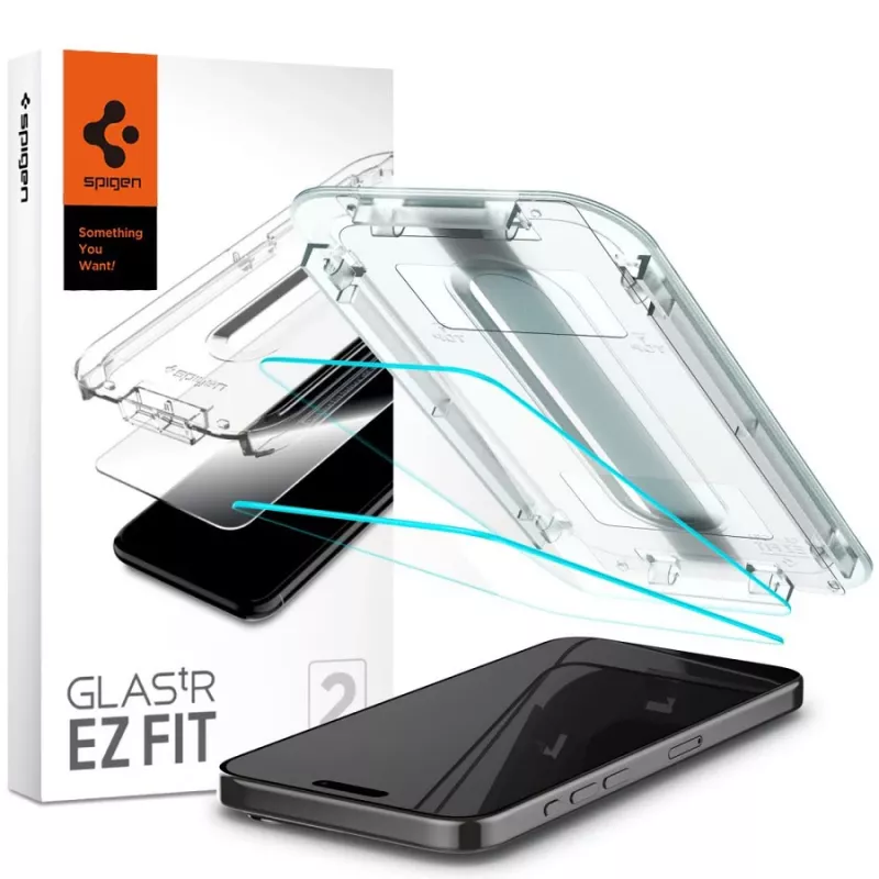 Spigen GLAS.tR EZ FIT Confezione da 2 Pellicola Protettiva in Vetro Temperato per iPhone 15 Pro