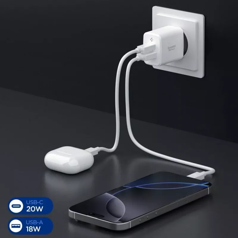 SPIGEN ESSENTIAL EE202EU Caricabatterie da rete 2-PORT 20W bianco