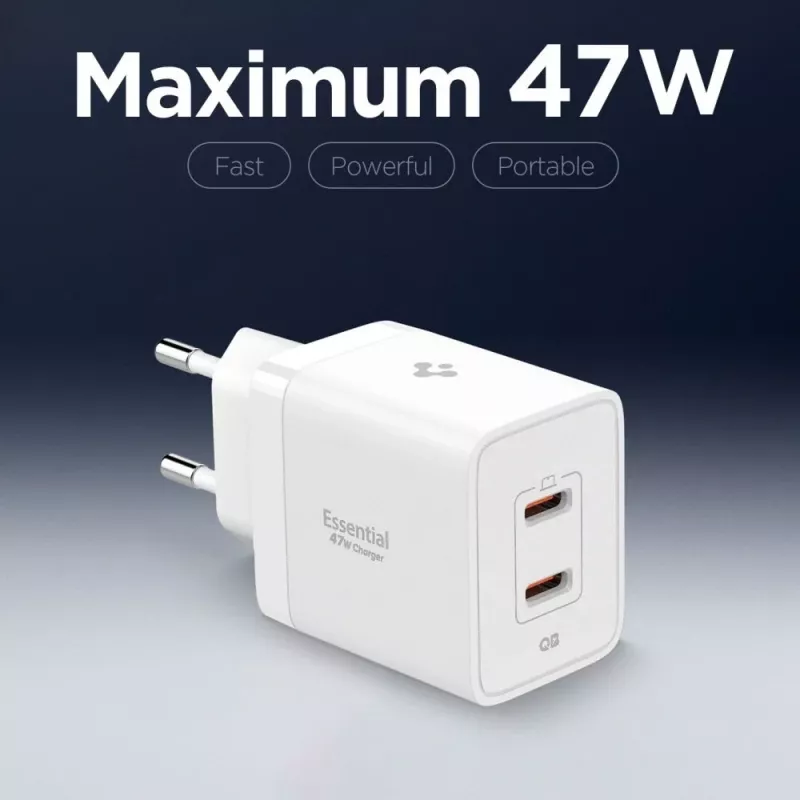 SPIGEN ESSENTIAL EE472EU Caricatore da rete 2 porte 47W bianco