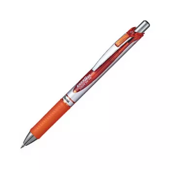 Pentel EnerGel Xm penna gel retrattile - inchiostro arancione - 0.35 mm - fusto argento con dettagli arancioni - impugnatura in gomma - corpo rotondo