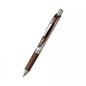 Pentel EnerGel Xm penna gel retrattile - inchiostro marrone - 0.35 mm - punta extra fine - punta ago - fusto in plastica - impugnatura in gomma - fusto marrone - clip argento - forma rotonda