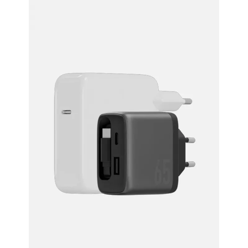 ENERGEA Ampcharge Arc 65W GaN caricatore da parete USB-A/USB-C con cavo USB-C retrattile, Gunmetal