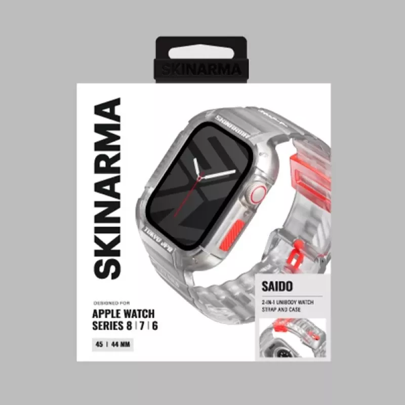 SKINARMA Saido Custodia e cinturino 2-in-1 per Apple Watch 45/44mm, trasparente