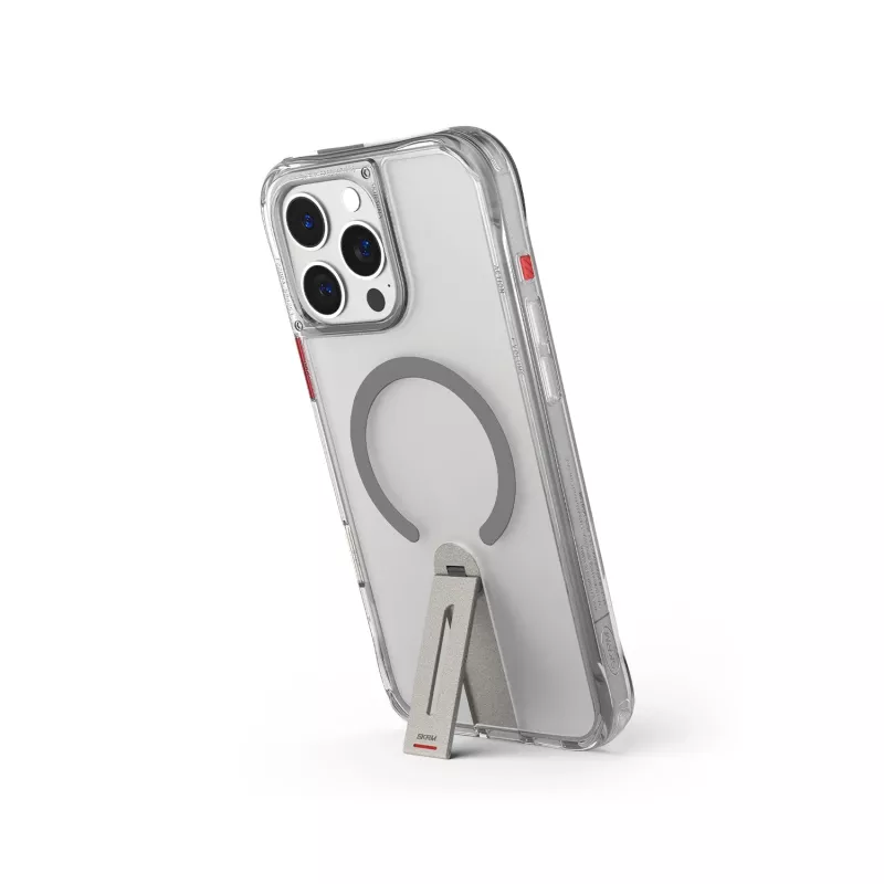 Skinarma Helix Case per iPhone 16 Pro Max, ricarica magnetica, supporto rotante 360°, titanio