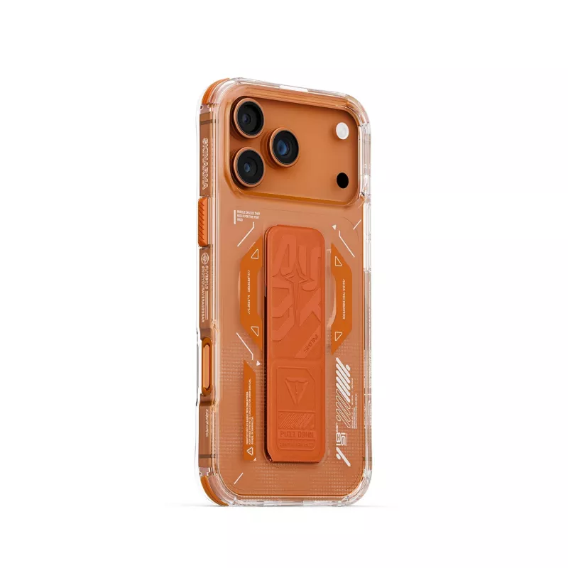 Skinarma Helio Cover per iPhone 17 Pro Max con ricarica magnetica + grip stand arancione