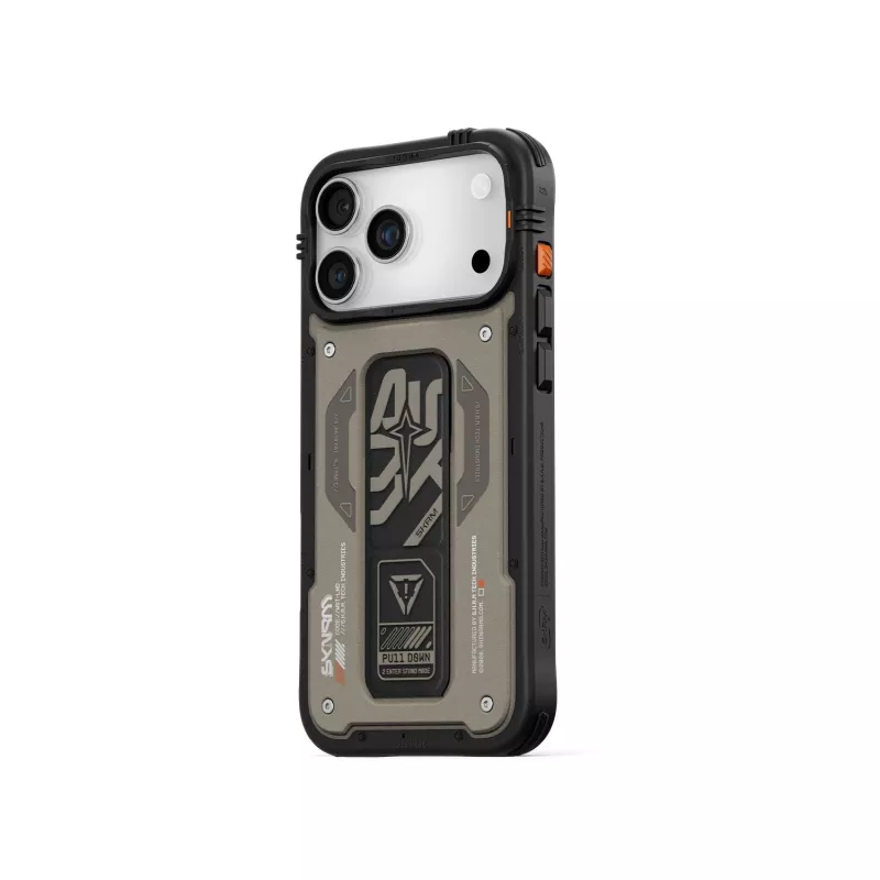 Skinarma Aegis custodia per iPhone 17 Pro ricarica magnetica + grip stand grigio