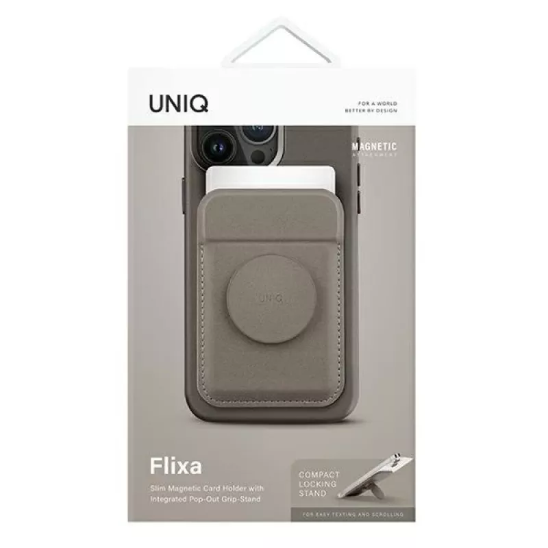 UNIQ Flixa Portafoglio magnetico per carte con supporto Flint Grey MagSafe