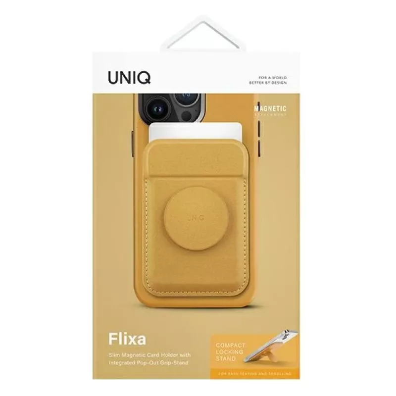 UNIQ Flixa Portafoglio magnetico per carte con supporto Canary Yellow MagSafe