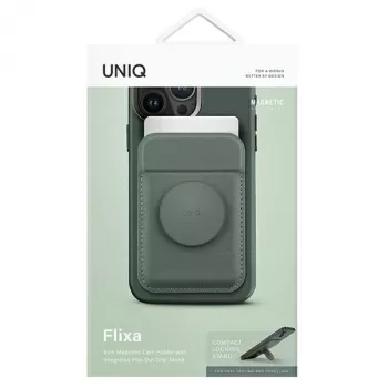 UNIQ Flixa Portafoglio magnetico per carte con supporto Lichen Green MagSafe