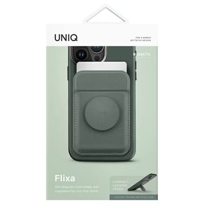 UNIQ Flixa Portafoglio magnetico per carte con supporto Lichen Green MagSafe