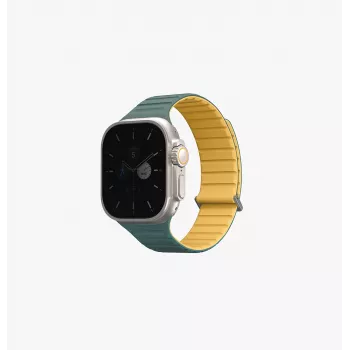 UNIQ Revix Evo Cinturino magnetico reversibile in silicone per Apple Watch Series 1/2/3/4/5/6/7/8/9/SE/SE2/SE3/Ultra/Ultra2/Ultra3 42/44/45/49mm Viridian Green / Burnt Yellow