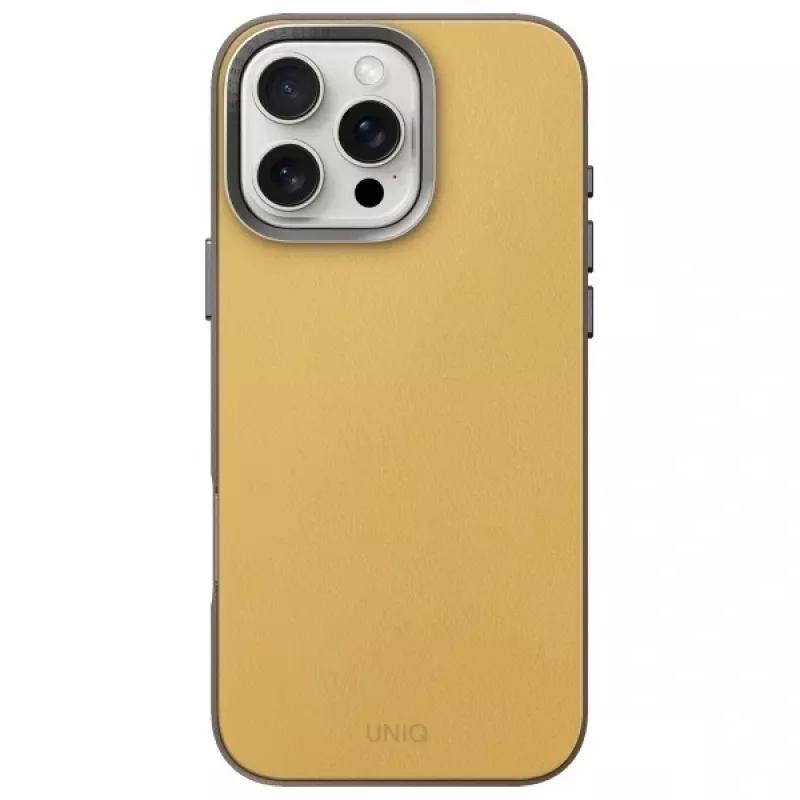 UNIQ Lyden DS MagClick custodia con ricarica per Apple iPhone 16 Pro 6,3 pollici giallo-grigio