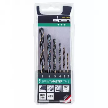 ALPEN-MAYKESTAG Sprint Master TM 6 set punte elicoidali HSS-G 2-3-4-5-6-8 mm in custodia di plastica