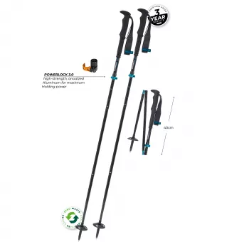 Komperdell FX L Carb Vario Approach Bastoncini da Trekking Pieghevoli, 4 sezioni Alluminio 7075-T6 e Carbonio, Meccanismo Pieghevole FX Lite, Powerlock 3.0