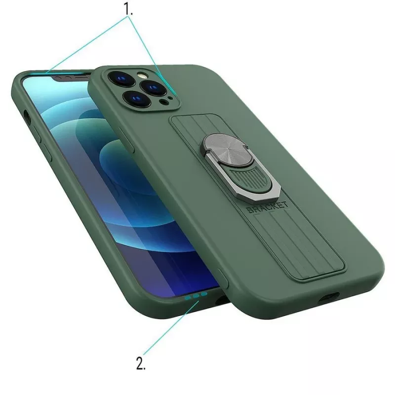HURTEL Ring Case cover in silicone con anello portadito e supporto per Xiaomi Poco X4 Pro 5G blu