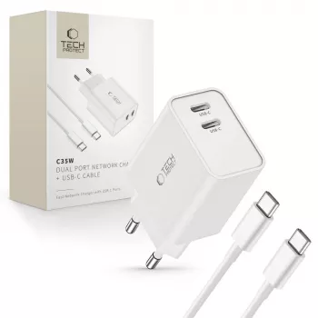 Tech-Protect C35W caricabatterie USB-C 2 porte bianco