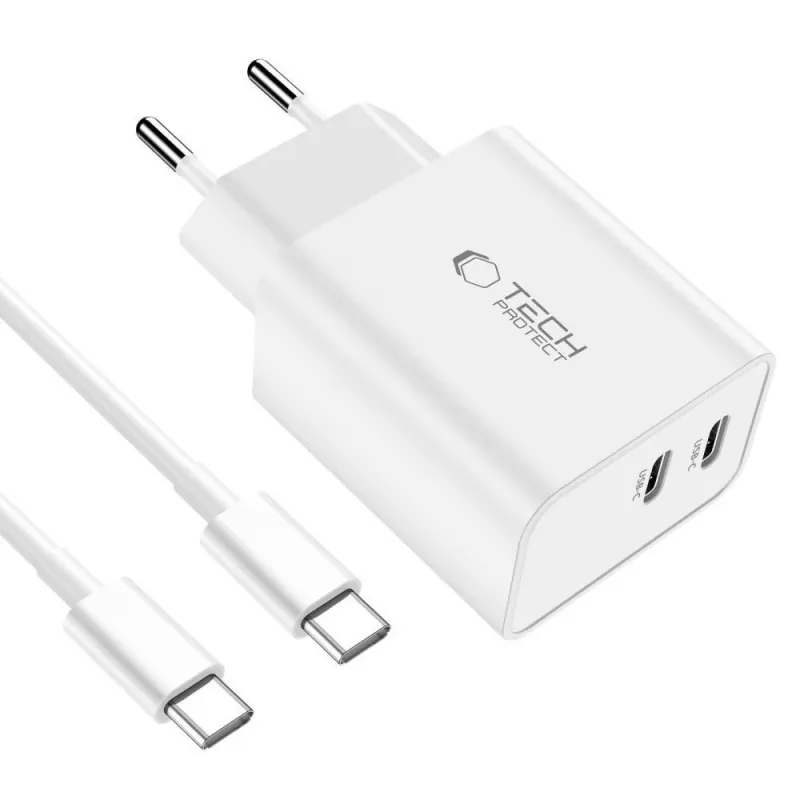 Tech-Protect C35W caricabatterie USB-C 2 porte bianco