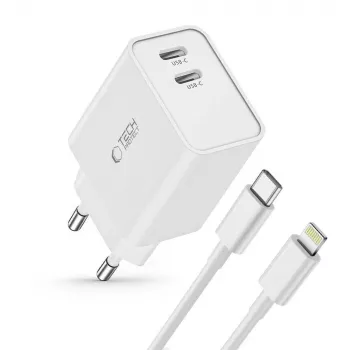 TECH-PROTECT C35W caricabatterie da rete 2 porte PD 35W + cavo Lightning bianco