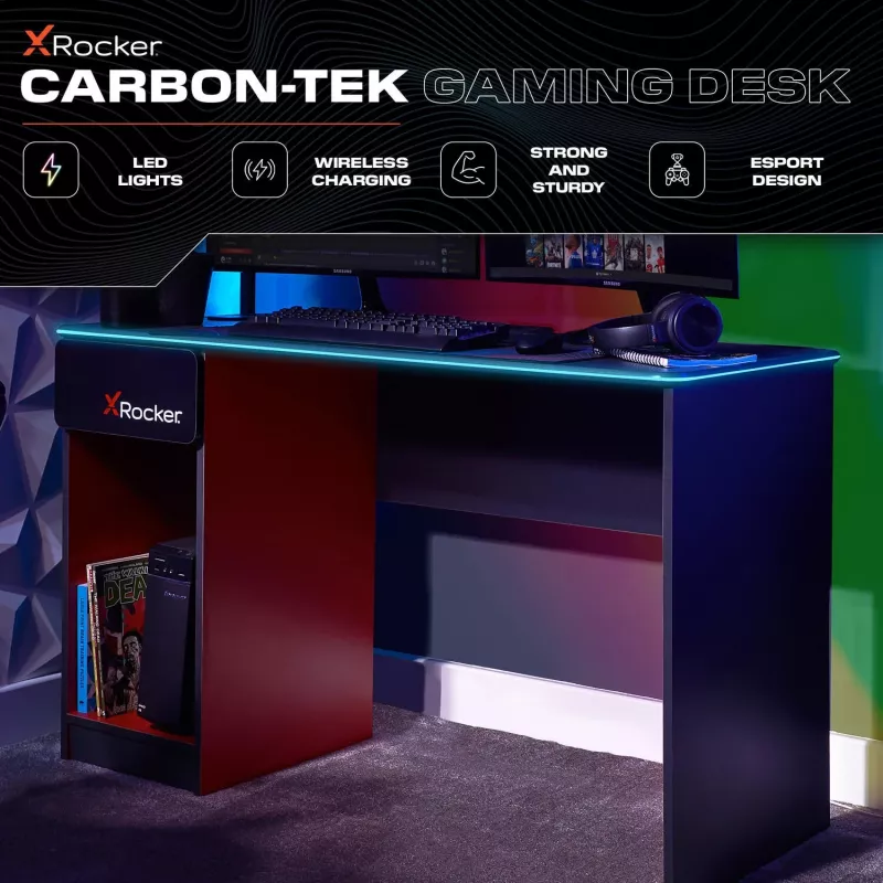 XROCKER scrivania da gaming grigio-rosso