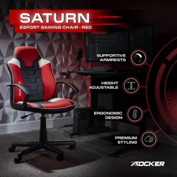 X Rocker Saturn 5120101 sedia da ufficio gaming per ragazzi, fino a 100 kg, nero/rosso