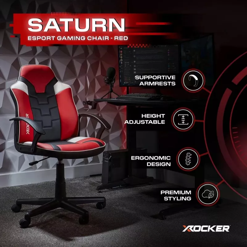 X Rocker Saturn 5120101 sedia da ufficio gaming per ragazzi, fino a 100 kg, nero/rosso