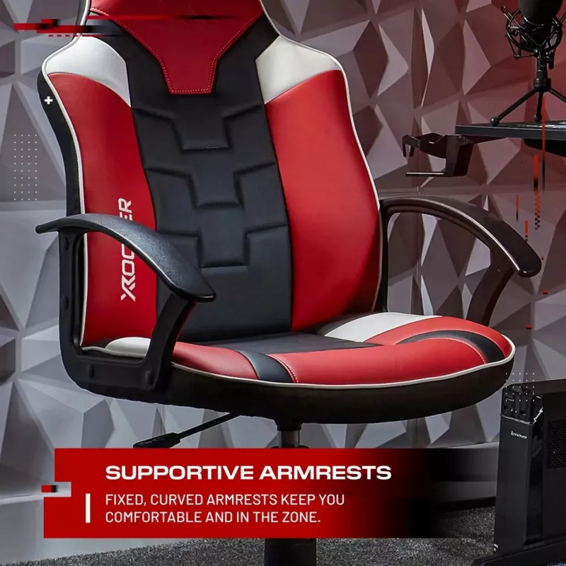 X Rocker Saturn 5120101 sedia da ufficio gaming per ragazzi, fino a 100 kg, nero/rosso