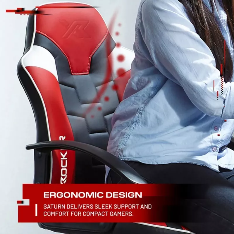X Rocker Saturn 5120101 sedia da ufficio gaming per ragazzi, fino a 100 kg, nero/rosso