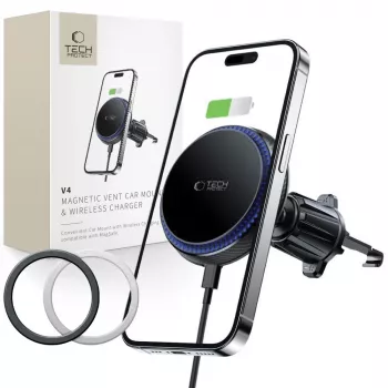 TECH-PROTECT MM15W-V4 Supporto auto magnetico MagSafe per bocchetta di aerazione con caricabatterie wireless 15W nero