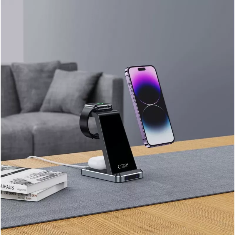 Tech-Protect QI15W-A26 stazione di ricarica wireless 3IN1 nera