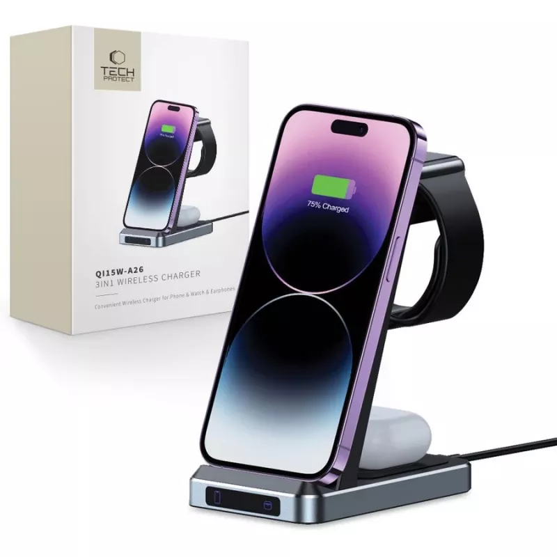 Tech-Protect QI15W-A26 stazione di ricarica wireless 3IN1 nera