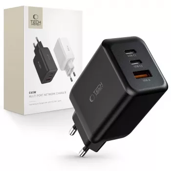 TECH-PROTECT C65W Alimentatore da Rete 3 Porte PD 65W / QC3.0 nero