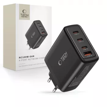 Tech-Protect NC100W-GAN caricatore da parete GaN 4-PORT nero 100W USB-C
